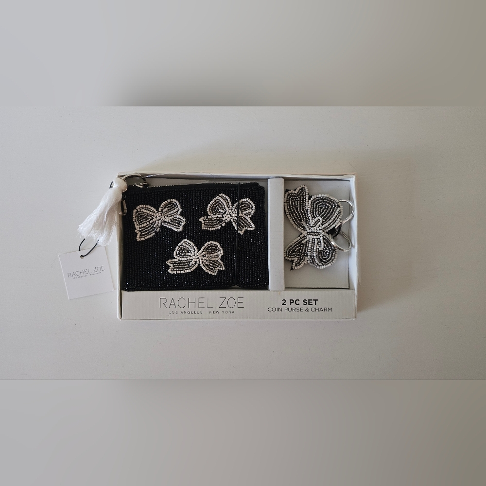 Rachel Zoe Black Beaded Bow Coin Purse & Charm Set – NWT